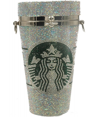 Starbucks Rhinestone Coffee Cup Purse B1685 SILVER AB